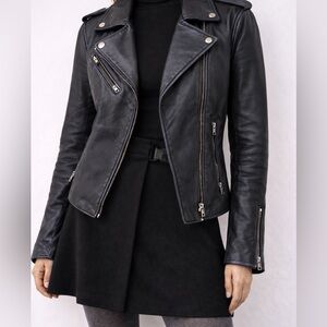 Muubaa Black/Dark Blue Leather Biker Jacket